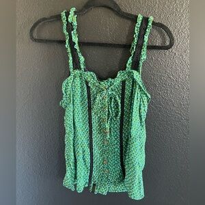 Anthropologie Teal and Black Patterned Blouse